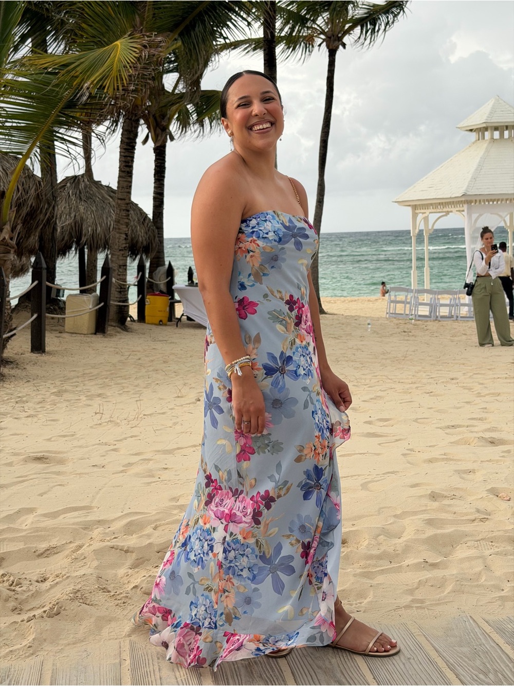 Lulu's Light Blue Strapless Floral Maxi Dress